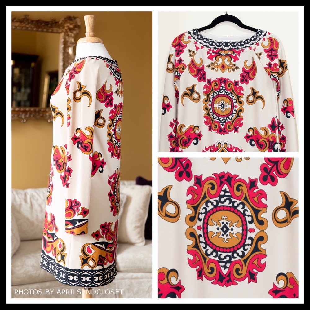 TIBI LONG SLEEVES BLACK PRINT A-LINE DRESS A3C - Picture 3 of 8